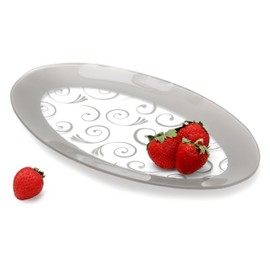 GAC Tempered Glass Oval Platter Serving Tray and Decorative Plate Unbreakable - Chip Resistant - Oven Proof - Microwave Safe - Dishwasher Safe - Stackable (silver)