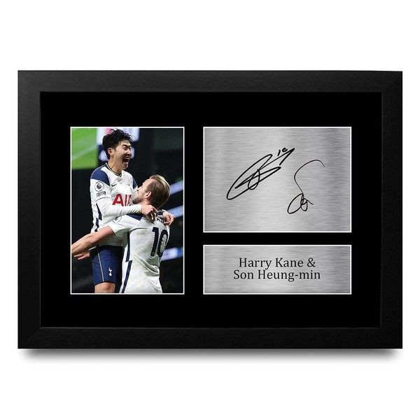 HWC Trading FR A4 Harry Kane & Son Heung-min Tottenham Hotspurs Spurs Cadeaux imprimés photo autographe signée pour les fans de football et les supporters - A4 Encadré