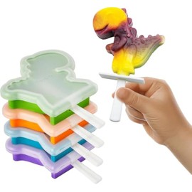 Tovolo - Moldes de silicona para paletas con varillas (4 unidades, dino) – Moldes reutilizables para hielo caseros y aperitivos congelados – Fabricante de paletas apilables con tapa, apto para