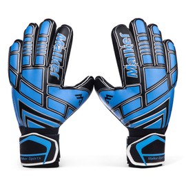 Malker Goalkeeper Gloves for Adults and Teenagers / Children with Finger Protection, Strong Grip, Non-Slip, Prevents Injury, blue, 10