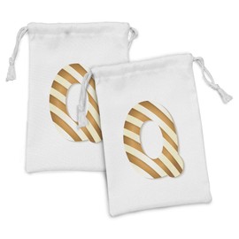 Ambesonne Christmas Alphabet Fabric Pouch Set of 2, Monogram Q with Creamy Diagonal Striped Ornament Gingerbread, Small Drawstring Bag for Toiletries Masks and Favors, 9" x 6", Cream White and Ginger