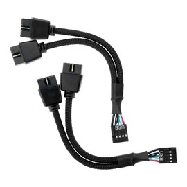 ZDRU 2Pcs USB2.0 Header Splitter Cable Cord, Motherboard 9pin Female to Dual 9-Pin Male Extension Header Cable Nylon Braided for Internal Computer Motherboard (Black)