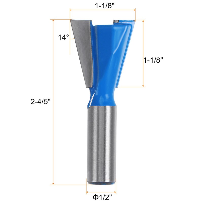 HARFINGTON Dovetail Router Bit 1/2" Shank 1-1/8" Dia Tungsten Carbide