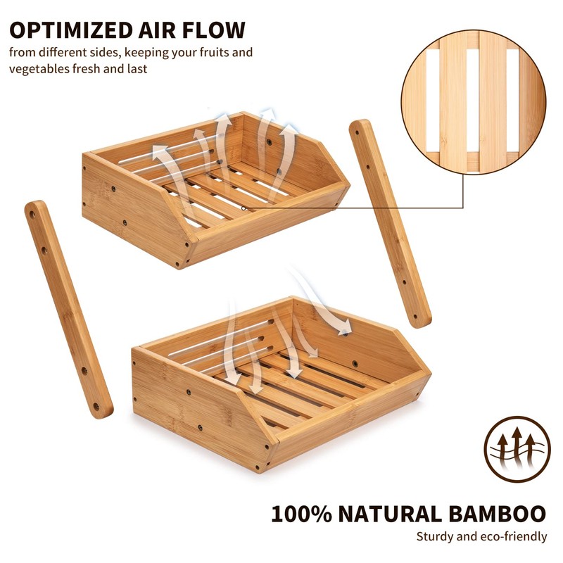 Merysen 2 Tier Fruit Basket For Kitchen- Bamboo Fruit and