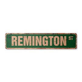 Remington Vintage Aluminum Street Sign Childrens Name Room Metal Sign Rustic Metal tin | Indoor/Outdoor | 30" Wide