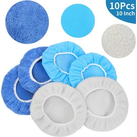 URLWALL - 10 almohadillas para orejas pulidoras de 9 a 10 pulgadas, funda de almohadilla pulidora orbital para coche, 5 almohadillas para orejas pulidoras de microfibra, 3 almohadillas para orejas