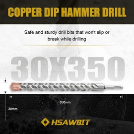 HSAWBIT 30mm x 350mm LONG SDS MASONRY DRILL BIT, TUNGSTEN CARBIDE TIP SDS PLUS SHANK, FOR WALL STONE CONCRETE BRICK