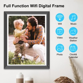 Large Digital-Photo-Frame Wi-Fi Picture Frame - 15" 32GB Smart Photo Frame with Remote Control (No Touch Screen), Full Function, Share Photo Video via App Email, Fee Cloud, Wall Mounted for Home Decor