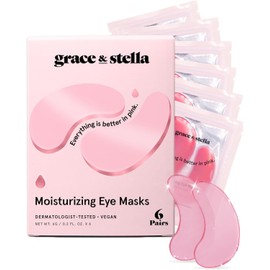 Reduce Dark Circles, Puffy Eyes, Undereye Bags, Wrinkles - Under Eye Patches - Vegan (6 Pairs, Pink)
