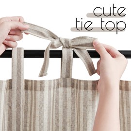 jinchan Tie Top Linen Kitchen Curtains 36 Inch Length Striped Tier Curtains Ticking Stripe Small Drapes for Living Room Bathroom Cafe Small Window Farmhouse Rustic Pinstripe Rod Pocket 2 Panels Taupe