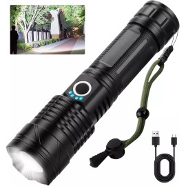 BERCOL Rechargeable Flashlight 900,000 Lumens Super Bright LED,5 Modes, IPX6 Waterproof