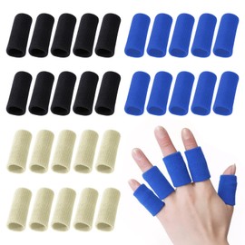 Katslyn 30PCS Finger Sleeves Protectors, Breathable Finger Support, Relieve Joint Pain, Suitable for Basketball, Goalie, Tennis, Baseball, Black, Blue, Skin Color