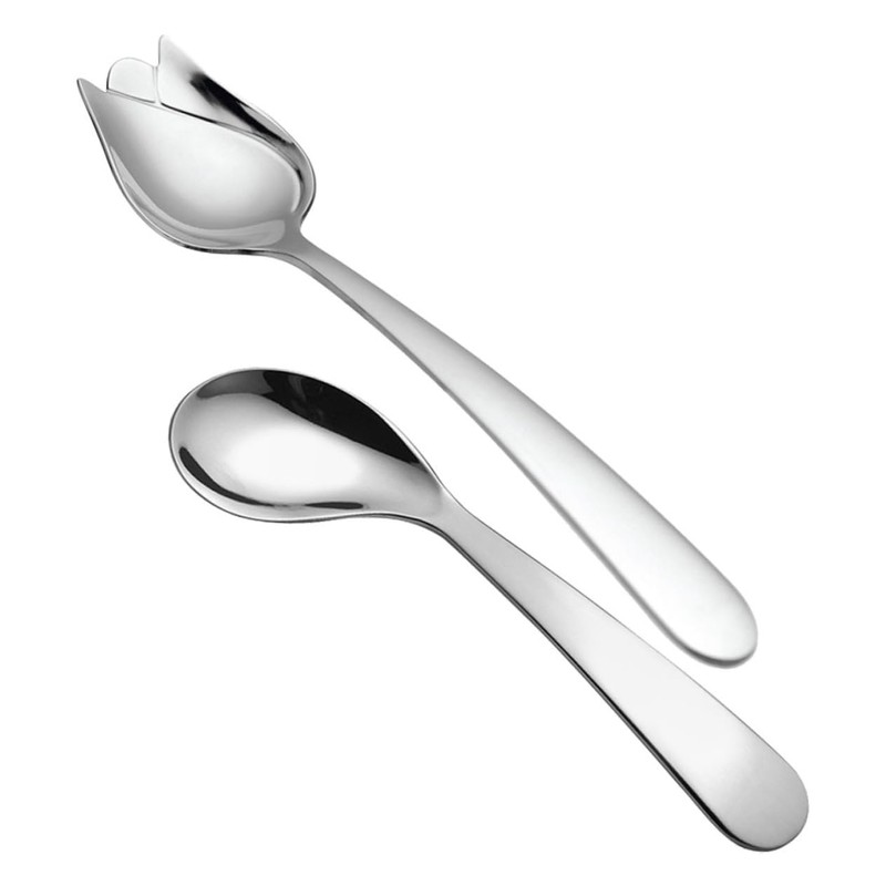 Healvian 2sets Small Stainless Steel Spoons Set Angled Eating Utensils