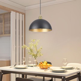 Febeleven Black Farmhouse Pendant Light with Hammered Metal Shade Vintage Dome Pendant Light Adjustable Hanging Lighting fixtures for Kitchen Island Dining Room Hallway and Bar