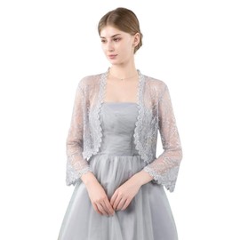 Central Chic© Womens Open Front Lace Shrug Bolero Cardigan For Weddings Brides Bridesmaids Evening Dresses (Silver Grey)