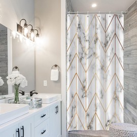 Hnmdmyi Shower Curtain Marble Look 90 x 180 cm, Grey and White Shower Curtains Gold Geometric Line Abstract Modern Luxury Art Bath Curtain Waterproof Polyester Fabric Washable Bath Curtain with Hooks