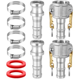 Innconee 2 Set Camlock Fittings Type C&E 1 Inch Aluminum Cam and Groove Hose Fitting Kit include 1" Female Coupling Cam Lock, 1" Male Adapter Camlock, Gasket, Hose Clamps for Industrial