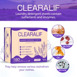 Laundry Detergent Sheets (160 Sheets), Lavender,Up to 320 Loads - Great For Travel,Apartments, Dorms,CLEARALIF Laundry Detergent Strips Eco Friendly & Hypoallergenic (80 Count, Pack of 2)