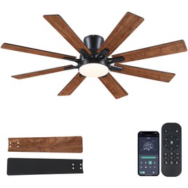 Mpayel Ceiling Fans with Lights, 52 Inch Low Profile Flush Mount Ceiling Fan, Modern Brown Ceiling Fan with Light for Bedroom Living Room, Remote/APP Control, Quiet DC Motor, Dimmable, 8 Wood Blades