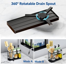 MAIYELI Sponge Holder for Kitchen Sink, 2 Tier Sink Caddy Organizer with Brush Holder, Non-Slip Stainless Steel Kitchen Countertop Organizers and Storage, Soap Dispenser Organize with 360°Drain Tray