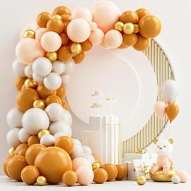 NISOCY Fall Balloons Garland Arch Kit, 129PCS Burnt Orange Pastel Orange Gold and White Sand Balloons Kit for Fall Baby Shower Birthday ThanksGiving Pumpkin Themed Party Decorations