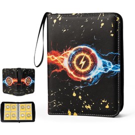 Card Binder Storage, 400 Card Capacity Collection Album with Zipper & Wrist Strap, Waterproof PU Leather Card Holder - Trading Card Albums Collection Binder for Kids Adult Gifts (Black Blue& Red)