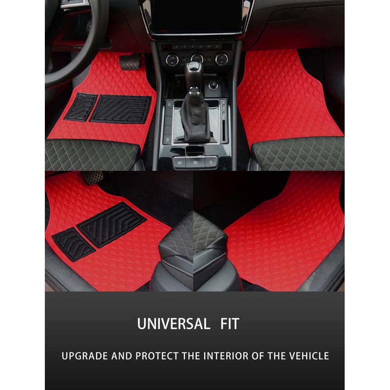 LSXUANCHU Red Car Floor Mats, Luxury Faux Leather Automotive Floor