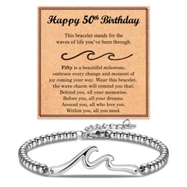 ACOGVN 50th Birthday Gifts for Women Her, 50 Year Old Birthday Gifts for Women, Cool Wave Bracelet Gifts for 50th Birthday Woman Mom Wife Grandma Daughter Best Friend with Happy 50th Birthday Card