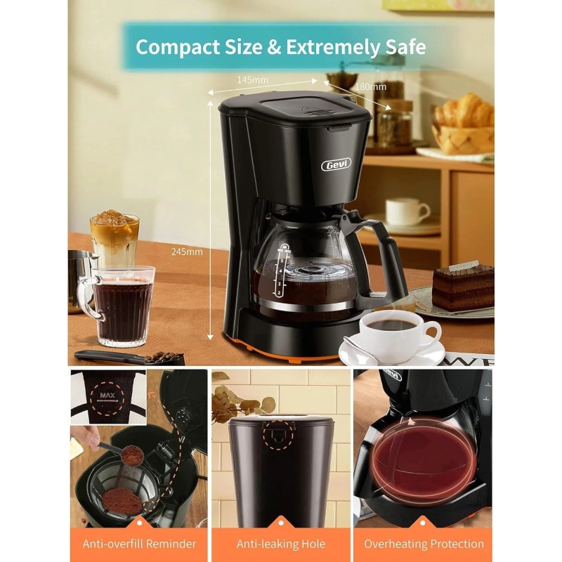 Gevi 4 Cups Small Coffee Maker, Compact Coffee Machine with