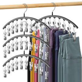 Legging Organizer for Closet, Metal Yoga Pants Hangers 4 Pack w/10 Clips Holds 40 Leggings, Space Saving Hanging Closet Organizer w/Rubber Coated Closet Organizers and Storage, Black