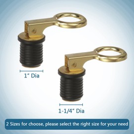 Boat Drain Plug Marine Brass Screw Type Compression Handle Plug Hulls Livewell Bilge Transom, Locks in Place for Yacht, 1-1/4 Inch or 1 Inch (1-1/4")