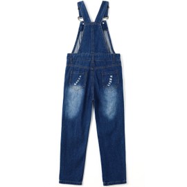 KIDSCOOL SPACE Girls Classic Big Bib Ripped Holes Jeans Overalls Pants,Blue,5-6 Years