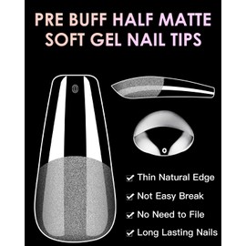 Soft Gel Nail Tips Medium Coffin, 120PCS Pre Buff Full Cover Nail Extenison Tips Half Matte Gel X Nail Tips BORNBYME