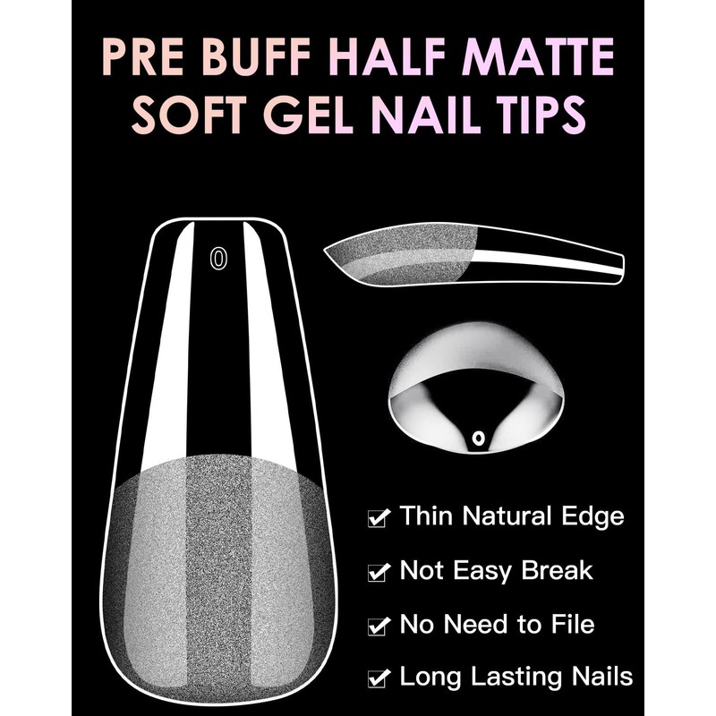 Soft Gel Nail Tips Medium Coffin, 120PCS Pre Buff Full
