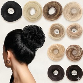 2PCS Small Cute Messy Bun Hair Piece for Thin Hair Women Mini Synthetic Curly Bun Scrunchies Updo Hairpieces in Black