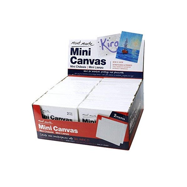 Mont Marte Mini Canvas 8x10cm, Stretched Small Canvas& Primed Plastic Frame 2pcs Shrinked- 36 Pack, Ideal for Miniature Paintings and Place Cards
