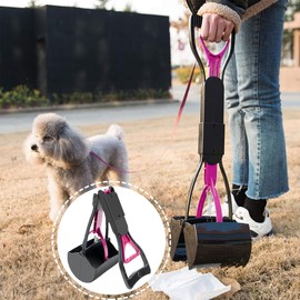 XFLYP Dog Pooper Scooper, 45cm Foldable Portable Pooper Scooper Long Handle, Ergonomic Design and Durable Double Springs, Pet Poop Waste Pick Up Rake for Dogs Cats for Grass Gravel Sand(Pink)