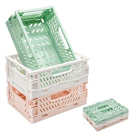 3 Pack Mini Plastic Storage Basket for Shelf Organizing,Collapsible Crate Folding Storage Bin for Desk Organizer Stackable Containers for Home Kitchen Classroom Office Bathroom Storage(5.9x3.9x2.2")