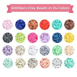 7200 Pcs Clay Beads Bracelet Making Kit, 24 Colors 6mm Polymer Heishi Clay Beads with Letter Smiley Charms for Jewelry Necklace Earring DIY Arts Crafts for Kids Adults Gift
