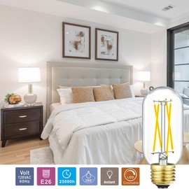 Leools T14 LED Bulb,6W E26 LED Bulb Dimmable Equivalent E26 Bulb 60 Watt,Neutral White 4000K E26 Edison Bulb,AC120V,650lm,CRI90,Clear Glass,Tubular Light Bulb,ETL Listed,Pack of 6