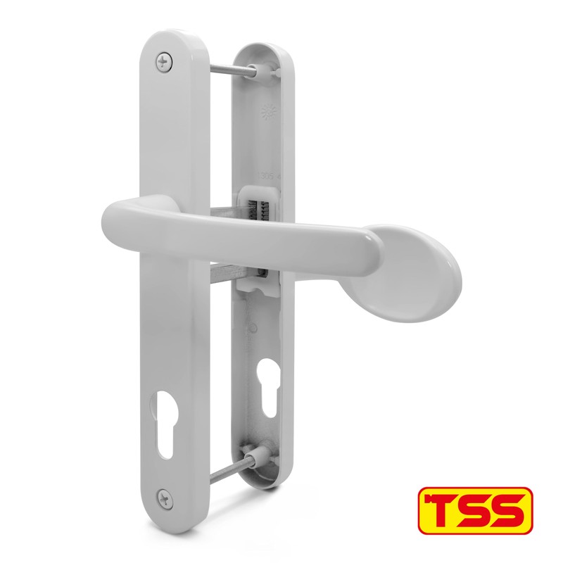 TSS White UPVC Door Handle Pair Set with Offset Lever