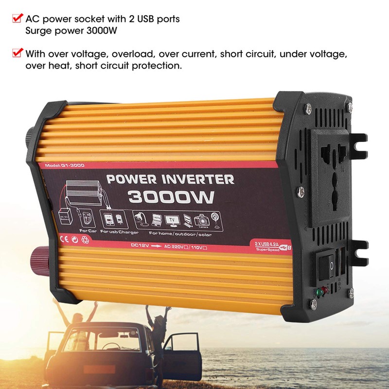 Inversor de Corriente 3000W Convertidor automático Adaptador de Coche de