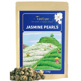 TeeLux Jasmine Pearls Green Tea, Handrolled Jasmine Green Tea Loose Leaf with Delightful Aroma, Natural Jasmine Dragon Pearl Tea, 114g/4oz