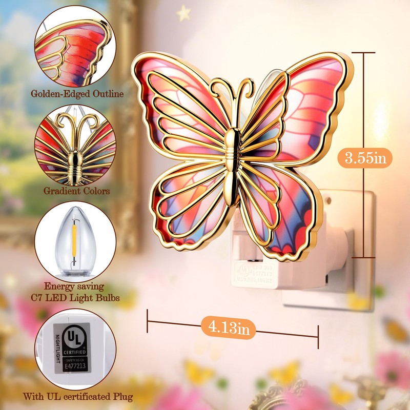 Hohean Butterfly Night Light, 0.6W LED Butterfly Night Light Plug