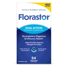 Florastor Probiotics for Digestive and Immune Health, 54 Capsules, Probiotics for Women & Men, Helps Flush Out Bad Bacteria, Boosts The Good with Our Strain Saccharomyces Boulardii, Packaging May Vary