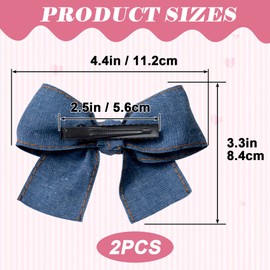 VARMDUKKE 2pcs Bow Denim Hair Clips, Blue Denim Hair Bow Barrette Clips for Women, Cute Western Hair Accessories for Parties, Weddings