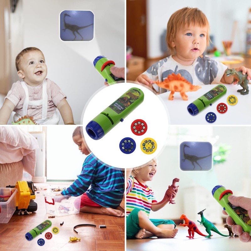 Toyvian Dinosaur Projector Flashlight, Slide Torch Projector Toys Lighting Story