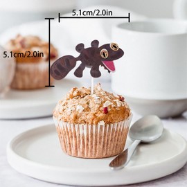 18pcs Glitter Leopard Gecko Dessert Cupcake Pick for Reptile Pet Theme Decor Supplies Men Women Happy Birthday Party Decorations