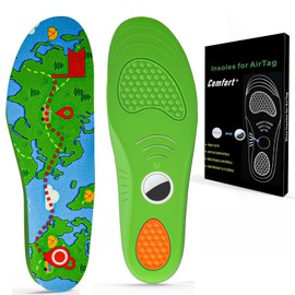 Insoles for Airtag Hidden Holder, Tracker Devise Case for Kids, Comfortable Cushioned Inserts,Green Positioning Pattern Design,Anti-Slip Fit(Kid Green, S:185-210MM (Kid 11-14))