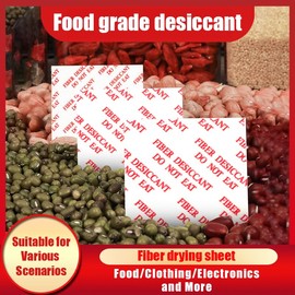 50MM×50MM 100 Sheets Plant Fiber Desiccant, Biodegradable and Eco-Friendly Moisture Absorber for Food, Electronics, Closets, Jewelry, and Secure Storage (Square)
